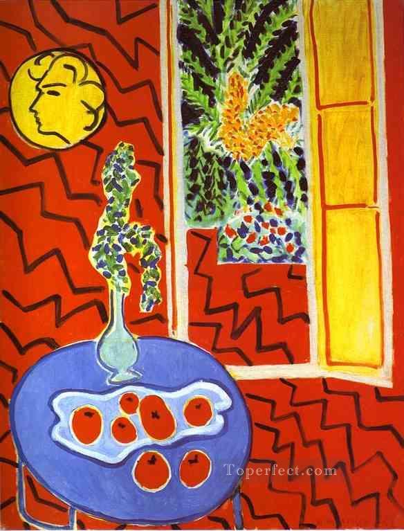 Red Interior Still Life on a Blue Table Fauvism Oil Paintings